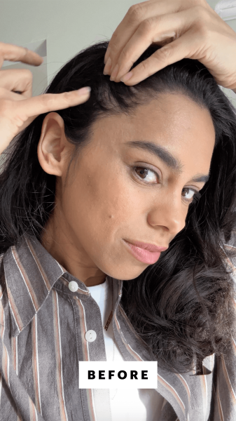 Selfie of Shanna Shipin before applying the Madison Reed The Great Cover Up Root Touch Up  Brow Filler