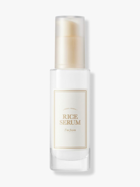I’m From Rice Serum white bottle of serum on light gray background